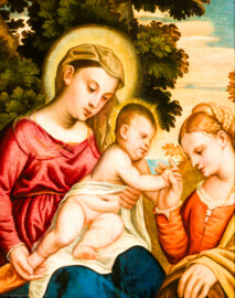 Schloss und Schlossgarten Schwetzingen - Schloss - Mittelbau - Von innen - 1. Obergeschoss - Appartment der Kurfürstin - Schlafzimmer - Ostwand, links neben dem Bett - Gemälde: Maria mit dem Jesuskind (aufgenommen im Februar 2024, am Nachmittag)