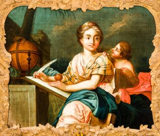 Schloss und Schlossgarten Schwetzingen - Schloss - Mittelbau - Von innen - 1. Obergeschoss - Appartment der Kurfürstin - Kabinett - Südwestecke, über dem Kamin - Gemälde: Allegorie der Geometrie (Maler: Ferdinand Kobell (1740-1799)) (aufgenommen im Februar 2024, am Nachmittag) Schloss und Schlossgarten Schwetzingen - Schloss - Mittelbau - Von innen - 1. Obergeschoss - Appartment der Kurfürstin - Kabinett - Südwestecke, über dem Kamin - Gemälde: Allegorie der Geometrie (Maler: Ferdinand Kobell (1740-1799)) (aufgenommen im Februar 2024, am Nachmittag)