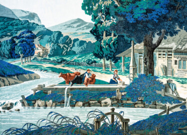 Schloss und Schlossgarten Schwetzingen - Schloss - Mittelbau - Von innen - 2. Obergeschoss - Schweizerzimmer / Compagniezimmer der Reichsgräfin von Hochberg - Nordwand, linke Seite - Ausschnitt aus der Zuber-Panorama-Papiertapete „Les vues de Suisse“ (Entwurfszeichner: Pierre-Antoine Mongin (1761-1827); Druckerei: Zuber, Rixheim, Frankreich; Datierung: 1804; gesamte Tapete: 10,7 Meter x 3,9 Meter, 16 Bahnen, 1024 Holzdruckstöcke, 95 Farben; Konservierung/Restaurierung: zwischen 1988 und 1991) (aufgenommen im Februar 2024, am frühen Nachmittag)