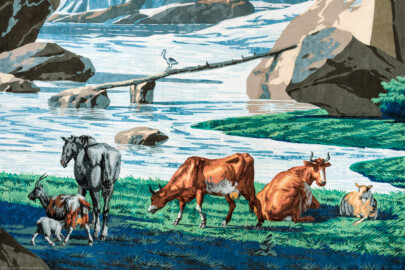 Schloss und Schlossgarten Schwetzingen - Schloss - Mittelbau - Von innen - 2. Obergeschoss - Schweizerzimmer / Compagniezimmer der Reichsgräfin von Hochberg - Nordwand, rechte Seite - Ausschnitt aus der Zuber-Panorama-Papiertapete „Les vues de Suisse“ (Entwurfszeichner: Pierre-Antoine Mongin (1761-1827); Druckerei: Zuber, Rixheim, Frankreich; Datierung: 1804; gesamte Tapete: 10,7 Meter x 3,9 Meter, 16 Bahnen, 1024 Holzdruckstöcke, 95 Farben; Konservierung/Restaurierung: zwischen 1988 und 1991) (aufgenommen im März 2024, am Nachmittag) Schloss und Schlossgarten Schwetzingen - Schloss - Mittelbau - Von innen - 2. Obergeschoss - Schweizerzimmer / Compagniezimmer der Reichsgräfin von Hochberg - Nordwand, rechte Seite - Ausschnitt aus der Zuber-Panorama-Papiertapete „Les vues de Suisse“ (Entwurfszeichner: Pierre-Antoine Mongin (1761-1827); Druckerei: Zuber, Rixheim, Frankreich; Datierung: 1804; gesamte Tapete: 10,7 Meter x 3,9 Meter, 16 Bahnen, 1024 Holzdruckstöcke, 95 Farben; Konservierung/Restaurierung: zwischen 1988 und 1991) (aufgenommen im März 2024, am Nachmittag)