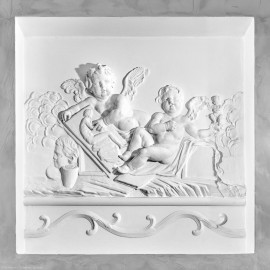 Schloss und Schlossgarten Schwetzingen - Schloss - Küchenflügel / Küchenbau - Längsbau - Von innen - Erdgeschoss - Gang - Ostseite - 1. Stuckrelief von Westen / Eingang Hörsaal 3 - Von Norden - Blick auf ein Stuckrelief im vertieften Wandfeld mit zwei Putti (Bildhauer/Stuckateur und Datierung unbekannt) (Küchenflügel: L-förmig, Länge x Breite Längsbau ca. 75 x 13 Meter, Querbau ca. 25 x 11 Meter; Architekt: Nicolas de Pigage (1723-1796); Fertigstellung: 1761, letzte Renovierung: 2009-2012) (aufgenommen im September 2024, am frühen Nachmittag) Schloss und Schlossgarten Schwetzingen - Schloss - Küchenflügel / Küchenbau - Längsbau - Von innen - Erdgeschoss - Gang - Ostseite - 1. Stuckrelief von Westen / Eingang Hörsaal 3 - Von Norden - Blick auf ein Stuckrelief im vertieften Wandfeld mit zwei Putti (Bildhauer/Stuckateur und Datierung unbekannt) (Küchenflügel: L-förmig, Länge x Breite Längsbau ca. 75 x 13 Meter, Querbau ca. 25 x 11 Meter; Architekt: Nicolas de Pigage (1723-1796); Fertigstellung: 1761, letzte Renovierung: 2009-2012) (aufgenommen im September 2024, am frühen Nachmittag)