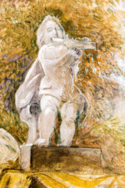 Schloss und Schlossgarten Schwetzingen - Garten - Gesandtenhaus (ehemaliges Prinzenhaus) / Amtsgericht - Von Innen - 1. Obergeschoss - Großer Sitzungssaal - Blick auf eine Figur des neuzeitlichen Deckengemäldes (Gemälde: eine allegorische Darstellung des Friedens; Maler: Carolus Vocke (1899-1979); Datierung: nach 1945) (aufgenommen im Oktober 2024, am späten Nachmittag)