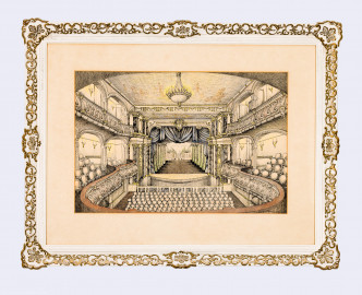 Schloss und Schlossgarten Schwetzingen - Garten - Schlosstheater - Von innen - Erdgeschoss, südliches Foyer - Federzeichnung "Rokokotheater Schwetzingen", gerahmt; Signatur: Willi (?) Glaser (?), Mai 1958 (?) (Gesamter Bau: Länge x Breite: ca. 62 x 35 Meter; Architekt: Nicolas de Pigage (1723-1796); Bauzeit: 1752-1753, Erweiterung 1762, Sanierung: 1937, Renovierung: 1952, Generalsanierung / Umbau 1971-1974, Restaurierung: 1999-2005) (aufgenommen im Dezember 2024, am späten Vormittag) Schloss und Schlossgarten Schwetzingen - Garten - Schlosstheater - Von innen - Erdgeschoss, südliches Foyer - Federzeichnung "Rokokotheater Schwetzingen", gerahmt; Signatur: Willi (?) Glaser (?), Mai 1958 (?) (Gesamter Bau: Länge x Breite: ca. 62 x 35 Meter; Architekt: Nicolas de Pigage (1723-1796); Bauzeit: 1752-1753, Erweiterung 1762, Sanierung: 1937, Renovierung: 1952, Generalsanierung / Umbau 1971-1974, Restaurierung: 1999-2005) (aufgenommen im Dezember 2024, am späten Vormittag)