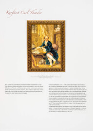 Schloss und Schlossgarten Schwetzingen - Garten - Schlosstheater - Von innen - 1. Obergeschoss, Foyer, Nordseite - Tafel: über Carl Theodor (1724-1799, reg. 1742-1799); Gemälde: "Kurfürst Carl Theodor im Kabinett beim Flötenspiel", Heinrich Carl Brandt Werkstatt, Kopie nach Johann Heinrich Tischbein d.Ä., um 1770, Öl auf Leinwand (München, Bayerisches Nationalmuseum) (Gesamter Bau: Länge x Breite: ca. 62 x 35 Meter; Architekt: Nicolas de Pigage (1723-1796); Bauzeit: 1752-1753, Erweiterung 1762, Sanierung: 1937, Renovierung: 1952, Generalsanierung / Umbau 1971-1974, Restaurierung: 1999-2005) (aufgenommen im Dezember 2024, um die Mittagszeit)