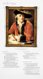 Schloss und Schlossgarten Schwetzingen - Garten - Schlosstheater - Von innen - Erdgeschoss, Foyer, Nordseite - Tafel: über Nicolas de Pigage (1723-1796); Gemälde: Nicolas de Pigage, 1763, Reproduktion nach einem Ölgemälde von Anna Dorothea Lisiewska Therbusch (1721-1782), 79 x 61 cm (Stadtmuseum Düsseldorf)  (Gesamter Bau: Länge x Breite: ca. 62 x 35 Meter; Architekt: Nicolas de Pigage (1723-1796); Bauzeit: 1752-1753, Erweiterung 1762, Sanierung: 1937, Renovierung: 1952, Generalsanierung / Umbau 1971-1974, Restaurierung: 1999-2005) (aufgenommen im Dezember 2024, am frühen Nachmittag)