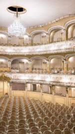 Schloss und Schlossgarten Schwetzingen - Garten - Schlosstheater - Von innen - Zuschauerraum, Südseite - Von Nordwesten - Blick von der Bühne auf die südliche Seite des Zuschauerraums; oben der Rang, in der Mitte der Balkon, unten die Logen, im Parterre die Stühle (Gesamter Bau: Länge x Breite: ca. 62 x 35 Meter; Architekt: Nicolas de Pigage (1723-1796); Bauzeit: 1752-1753, Erweiterung 1762, Sanierung: 1937, Renovierung: 1952, Generalsanierung / Umbau 1971-1974, Restaurierung: 1999-2005) (aufgenommen im Januar 2024, um die Mittagszeit) Schloss und Schlossgarten Schwetzingen - Garten - Schlosstheater - Von innen - Zuschauerraum, Südseite - Von Nordwesten - Blick von der Bühne auf die südliche Seite des Zuschauerraums; oben der Rang, in der Mitte der Balkon, unten die Logen, im Parterre die Stühle (Gesamter Bau: Länge x Breite: ca. 62 x 35 Meter; Architekt: Nicolas de Pigage (1723-1796); Bauzeit: 1752-1753, Erweiterung 1762, Sanierung: 1937, Renovierung: 1952, Generalsanierung / Umbau 1971-1974, Restaurierung: 1999-2005) (aufgenommen im Januar 2024, um die Mittagszeit)