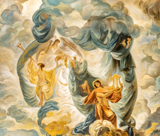 Schloss und Schlossgarten Schwetzingen - Garten - Schlosstheater - Von innen - Bühne / Bühnenprospekte - Bühnenprospekt "Apoll" mit einem gemalten barocken Deckengemälde, angelehnt an das Deckengemälde des Zuschauerraums "Apoll und die neun Musen" von Franz Schilling (1879-1964), gemalt 1937, abgenommen wohl in den 1950er Jahren (Gesamter Bau: Länge x Breite: ca. 62 x 35 Meter; Architekt: Nicolas de Pigage (1723-1796); Bauzeit: 1752-1753, Erweiterung 1762, Sanierung: 1937, Renovierung: 1952, Generalsanierung / Umbau 1971-1974, Restaurierung: 1999-2005) (aufgenommen im September 2025, am späten Vormittag) Schloss und Schlossgarten Schwetzingen - Garten - Schlosstheater - Von innen - Bühne / Bühnenprospekte - Bühnenprospekt "Apoll" mit einem gemalten barocken Deckengemälde, angelehnt an das Deckengemälde des Zuschauerraums "Apoll und die neun Musen" von Franz Schilling (1879-1964), gemalt 1937, abgenommen wohl in den 1950er Jahren (Gesamter Bau: Länge x Breite: ca. 62 x 35 Meter; Architekt: Nicolas de Pigage (1723-1796); Bauzeit: 1752-1753, Erweiterung 1762, Sanierung: 1937, Renovierung: 1952, Generalsanierung / Umbau 1971-1974, Restaurierung: 1999-2005) (aufgenommen im September 2025, am späten Vormittag)