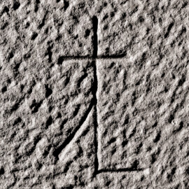 Schloss und Schlossgarten Schwetzingen - Schloss - Mittelbau - Von innen - Erdgeschoss, Nordseite - Besucherzentrum / ehemaliger Hochkeller - 1. Gurtbogen von Osten - Blick auf das 6. Steinmetzzeichen (von Süden und von unten aus gezählt) (Raum: Länge x Breite: ca. 16 x 6 Meter, Höhe (bis Schlussstein): ca. 3,5 Meter; 4 Joche, 3 Gurtbögen, 3 Kreuzrippengewölbe, ein Kreuzgratgewölbe im Osten; Nordwand: 2 Fenster, 2 vermauerte Öffnungen, Standerker: 1 kleines Fenster, Südwand: 3 Türen, Westwand: verschlossene Durchgangstür) (Mittelbau: Länge Westseite ca. 45 Meter, Breite Süd-/Nordseite ca. 38 Meter; Wiederaufbau / Erweiterung: 1698-1717; Architekt: Johann Adam Breunig) (aufgenommen im November 2025, am Nachmittag) Schloss und Schlossgarten Schwetzingen - Schloss - Mittelbau - Von innen - Erdgeschoss, Nordseite - Besucherzentrum / ehemaliger Hochkeller - 1. Gurtbogen von Osten - Blick auf das 6. Steinmetzzeichen (von Süden und von unten aus gezählt) (Raum: Länge x Breite: ca. 16 x 6 Meter, Höhe (bis Schlussstein): ca. 3,5 Meter; 4 Joche, 3 Gurtbögen, 3 Kreuzrippengewölbe, ein Kreuzgratgewölbe im Osten; Nordwand: 2 Fenster, 2 vermauerte Öffnungen, Standerker: 1 kleines Fenster, Südwand: 3 Türen, Westwand: verschlossene Durchgangstür) (Mittelbau: Länge Westseite ca. 45 Meter, Breite Süd-/Nordseite ca. 38 Meter; Wiederaufbau / Erweiterung: 1698-1717; Architekt: Johann Adam Breunig) (aufgenommen im November 2025, am Nachmittag)