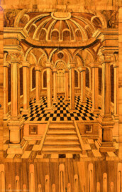 Schloss und Schlossgarten Schwetzingen - Schloss - Mittelbau - Von innen - 1. Obergeschoss - Appartment des Kurfürsten - Schlafzimmer - Ostwand - Rechte Schranktür mit aufwendigen Intarsienarbeiten des Unterteils eines Schreibschranks (Kunstschreiner: Johann Georg Wahl (1702-1773)) (aufgenommen im Januar 2026, am frühen Nachmittag) Schloss und Schlossgarten Schwetzingen - Schloss - Mittelbau - Von innen - 1. Obergeschoss - Appartment des Kurfürsten - Schlafzimmer - Ostwand - Rechte Schranktür mit aufwendigen Intarsienarbeiten des Unterteils eines Schreibschranks (Kunstschreiner: Johann Georg Wahl (1702-1773)) (aufgenommen im Januar 2026, am frühen Nachmittag)