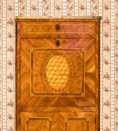 Schloss und Schlossgarten Schwetzingen - Schloss - Mittelbau - Von innen - 1. Obergeschoss - Appartment des Kurfürsten - Arbeitskabinett - Westwand - Von Osten - Blick auf den oberen Teil eines barocken Sekretärs (aufgenommen im Februar 2026, am frühen Nachmittag) Schloss und Schlossgarten Schwetzingen - Schloss - Mittelbau - Von innen - 1. Obergeschoss - Appartment des Kurfürsten - Arbeitskabinett - Westwand - Von Osten - Blick auf den oberen Teil eines barocken Sekretärs (aufgenommen im Februar 2026, am frühen Nachmittag)