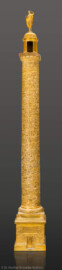 Schloss und Schlossgarten Schwetzingen - Schloss - Mittelbau - Von innen - 1. Obergeschoss - Appartment des Kurfürsten - Arbeitskabinett - Schreibtisch - Nachbildung der Trajanssäule auf dem Trajansforum in Rom (Original: Ehrensäule für den römischen Kaiser Trajan (53–117), Architekt Apollodorus von Damaskus (um 65 bis um 130), Bauzeit 112/113, Gesamthöhe 38,4 Meter, Darstellung von 2500 menschlichen Figuren; originale Nachbildung: Goldschmied Luigi Valadier (1726-1785), Höhe ca. 2 Meter, Datierung 1774-80, Erwerb 1783 durch Kurfürst Carl-Theodor, Aufbewahrung Schatzkammer der Residenz München; hier abgebildete Nachbildung: Höhe ca. 85 cm) (aufgenommen im Februar 2026, am Nachmittag)