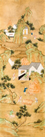 Schloss und Schlossgarten Schwetzingen - Garten - Badhaus - Von innen - Chinesisches Zimmer - Tapete, links des Kamins - Chinesische Papiertapete - Darstellung von Szenen des Reisanbaus (Herkunft und Datierung: unbekannt; Breite x Höhe: ca. 2,5 x 0,85 Meter; Bahn herausgeschnitten aus größerer Tapete) (Gesamter Bau: Länge x Breite ca. 18 x 14 Meter, Höhe ca. 10 Meter; Architekt: Nicolas de Pigage (1723-1796); Bauzeit: 1768-1772; Gesamtinstandsetzung innen und außen: 1999-2006) (aufgenommen im Juni 2026, am späten Nachmittag)