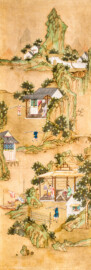Schloss und Schlossgarten Schwetzingen - Garten - Badhaus - Von innen - Chinesisches Zimmer - Tapete, rechts des Fensters - Chinesische Papiertapete - Darstellung von Szenen der Porzellanherstellung (Herkunft und Datierung: unbekannt; Breite x Höhe: ca. 2,5 x 0,85 Meter; Bahn herausgeschnitten aus größerer Tapete) (Gesamter Bau: Länge x Breite ca. 18 x 14 Meter, Höhe ca. 10 Meter; Architekt: Nicolas de Pigage (1723-1796); Bauzeit: 1768-1772; Gesamtinstandsetzung innen und außen: 1999-2006) (aufgenommen im Juni 2026, am späten Nachmittag)