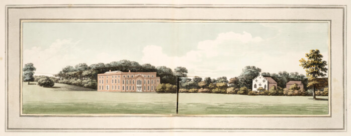 Schloss und Schlossgarten Schwetzingen - "IlI. Wembly. The old red house altered, by changing its colour, and adding battlements. The offices at a distance, are brought nearer, to join the house; and the shrubbery removed, to show more extent of park and prospect." aus "Humphry Repton - Sketches and hints on landscape gardening - 1794" (Bildnachweis: University of Wisconsin, https://digital.library.wisc.edu/1711.dl/GRI3MYTLTX2GJ86, gemeinfrei) Schloss und Schlossgarten Schwetzingen - "IlI. Wembly. The old red house altered, by changing its colour, and adding battlements. The offices at a distance, are brought nearer, to join the house; and the shrubbery removed, to show more extent of park and prospect." aus "Humphry Repton - Sketches and hints on landscape gardening - 1794" (Bildnachweis: University of Wisconsin, https://digital.library.wisc.edu/1711.dl/GRI3MYTLTX2GJ86, gemeinfrei)