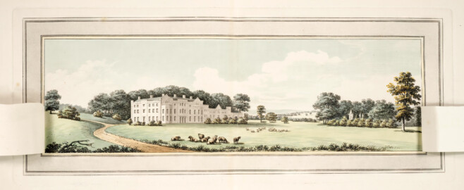 Schloss und Schlossgarten Schwetzingen - "IIl. Wembly. The old red house altered, by changing its colour, and adding battlements. The offices at a distance, are brought nearer, to join the house; and the shrubbery removed, to show more extent of park and prospect." aus "Humphry Repton - Sketches and hints on landscape gardening - 1794" (Bildnachweis: University of Wisconsin, https://digital.library.wisc.edu/1711.dl/GRI3MYTLTX2GJ86, gemeinfrei) Schloss und Schlossgarten Schwetzingen - "IIl. Wembly. The old red house altered, by changing its colour, and adding battlements. The offices at a distance, are brought nearer, to join the house; and the shrubbery removed, to show more extent of park and prospect." aus "Humphry Repton - Sketches and hints on landscape gardening - 1794" (Bildnachweis: University of Wisconsin, https://digital.library.wisc.edu/1711.dl/GRI3MYTLTX2GJ86, gemeinfrei)