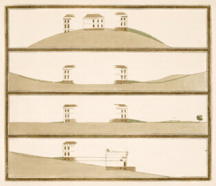 Schloss und Schlossgarten Schwetzingen - "X. Sections, to explain how the ground near the house may be altered, or adapted to houses under various circumstances." aus "Humphry Repton - Sketches and hints on landscape gardening - 1794" (Bildnachweis: University of Wisconsin, https://digital.library.wisc.edu/1711.dl/GRI3MYTLTX2GJ86, gemeinfrei) Schloss und Schlossgarten Schwetzingen - "X. Sections, to explain how the ground near the house may be altered, or adapted to houses under various circumstances." aus "Humphry Repton - Sketches and hints on landscape gardening - 1794" (Bildnachweis: University of Wisconsin, https://digital.library.wisc.edu/1711.dl/GRI3MYTLTX2GJ86, gemeinfrei)