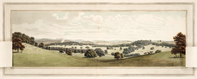 Schloss und Schlossgarten Schwetzingen - "XIV. View from the tower at Wembly : this is rather a prospect than a landscape; and therefore the pencil gives an inadequate idea of its real beauty. But this scene is attempted, to show how breadth of light and shade is produced, and that flutter corrected which had been the consequence of too many trees dotted on the lawn. In the unimproved state of this view, there is an evident confusion; and the chief circumstance attracting notice, is the smoke of a distant lime-kiln. But, by introducing objects within the park, the view becomes more appropriate and concentred; and the distance is rendered more subordinate in the general composition." aus "Humphry Repton - Sketches and hints on landscape gardening - 1794" (Bildnachweis: University of Wisconsin, https://digital.library.wisc.edu/1711.dl/GRI3MYTLTX2GJ86, gemeinfrei) Schloss und Schlossgarten Schwetzingen - "XIV. View from the tower at Wembly : this is rather a prospect than a landscape; and therefore the pencil gives an inadequate idea of its real beauty. But this scene is attempted, to show how breadth of light and shade is produced, and that flutter corrected which had been the consequence of too many trees dotted on the lawn. In the unimproved state of this view, there is an evident confusion; and the chief circumstance attracting notice, is the smoke of a distant lime-kiln. But, by introducing objects within the park, the view becomes more appropriate and concentred; and the distance is rendered more subordinate in the general composition." aus "Humphry Repton - Sketches and hints on landscape gardening - 1794" (Bildnachweis: University of Wisconsin, https://digital.library.wisc.edu/1711.dl/GRI3MYTLTX2GJ86, gemeinfrei)