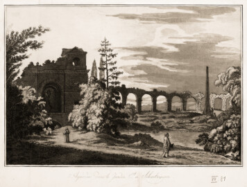 Schloss und Schlossgarten Schwetzingen - "Aquädukt im Garten von Schwetzingen"  - Batt'sche Sammlung - Signatur Graph. Slg. A_0457 - 1775-1800 - Universitätsbibliothek Heidelberg - https://heidicon.ub.uni-heidelberg.de/#/detail/709206 - Public Domain