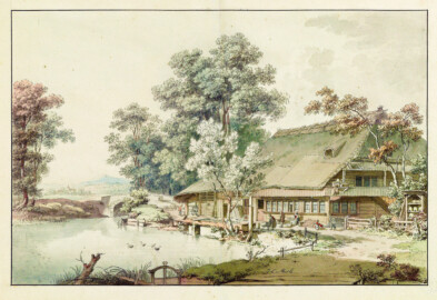 Schloss und Schlossgarten Schwetzingen - La Maison du Paysan (Maler: Johann Ludwig Aberli (1723-1786); Datierung: unbekannt; Art: Zeichnung / Aquarell; Herkunft: HelveticArchives, Sammlung Gugelmann, Signatur GS-GUGE-ABERLI-B-8, https://www.helveticarchives.ch/detail.aspx?ID=476948; Bildnachweis: Wikimedia Commons, https://commons.wikimedia.org/wiki/File%3ACH-NB_-_Bern%2C_Mittelland%2C_Schweizer_H%C3%A4user_-_Collection_Gugelmann_-_GS-GUGE-ABERLI-B-8.tif, gemeinfrei)