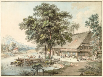 Schloss und Schlossgarten Schwetzingen - La Maison du Paysan (Maler: Heinrich Rieter ? (1751–1818); Datierung: 1751-1818; Art: Zeichnung / Aquarell; Herkunft: HelveticArchives, Sammlung Gugelmann, Signatur GS-GUGE-RIETER-H-A-4, https://www.helveticarchives.ch/detail.aspx?ID=480712; Bildnachweis: Wikimedia Commons, https://commons.wikimedia.org/wiki/File%3ACH-NB_-_Bern%2C_Mittelland_-_Collection_Gugelmann_-_GS-GUGE-RIETER-H-A-4.tif, gemeinfrei)
