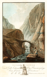 Schloss und Schlossgarten Schwetzingen - Pontis Diaboli / Teufelsbrücke; Blatt 20 aus der Serie "Vues Remarquables des Montagnes de la Suisse dessinées et colorées d'apres Nature, avec leur Description" (Maler: Caspar Wolf (1735-1783); Stecher: Charles Melchior Descourtis; Datierung: ca. 1785 - ca. 1794; Art: Druckgrafik, Farbradierung; Herkunft: HelveticArchives, Sammlung Gugelmann, Signatur GS-GUGE-219-105, https://www.helveticarchives.ch/detail.aspx?ID=482077; Bildnachweis: Wikimedia Commons, https://commons.wikimedia.org/wiki/File:CH-NB_-_-Teufelsbr%C3%BCcke-_-_Collection_Gugelmann_-_GS-GUGE-219-105.tif, gemeinfrei)