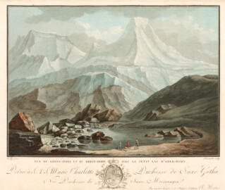 Schloss und Schlossgarten Schwetzingen - Vue du Gross-Horn et du Breit-Horn avec le petit lac d'Oberhorn; Blatt 17 aus der Serie "Vues Remarquables des Montagnes de la Suisse dessinées et colorées d'apres Nature, avec leur Description" (Maler: Caspar Wolf (1735-1783); Stecher: Charles Melchior Descourtis; Datierung: ca. 1785 - ca. 1794; Art: Druckgrafik, Farbradierung, koloriert; Herkunft: HelveticArchives, Sammlung Gugelmann, Signatur GS-GUGE-219-59, https://www.helveticarchives.ch/detail.aspx?ID=482054; Bildnachweis: Wikimedia Commons, https://commons.wikimedia.org/wiki/File%3ACH-NB_-_Vue_du_Gross-Horn_et_du_Breit-Horn_avec_le_petit_lac_d%27Oberhorn_-_Collection_Gugelmann_-_GS-GUGE-219-59.tif, gemeinfrei)