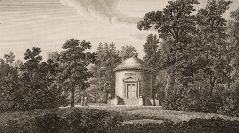 Schloss und Schlossgarten Schwetzingen - Tafel "Tempel der Waldbotanik im Schwetzinger Garten" - Auszug aus: "Helmina von Chézy; Handbuch für Reisende nach Heidelberg und in seine Umgebungen, nach Mannheim, Schwetzingen, dem Odenwalde und dem Neckarthale - Heidelberg - Joseph Engelmann - 1820" - https://doi.org/10.11588/diglit.61008#0318 - Public Domain