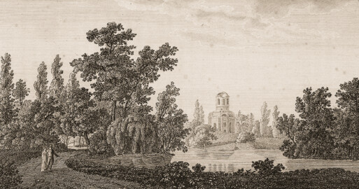 Schloss und Schlossgarten Schwetzingen - Tafel "Ruine des Mercurtempels im Schwetzinger Garten" - Auszug aus: "Helmina von Chézy; Handbuch für Reisende nach Heidelberg und in seine Umgebungen, nach Mannheim, Schwetzingen, dem Odenwalde und dem Neckarthale - Heidelberg - Joseph Engelmann - 1820" - https://doi.org/10.11588/diglit.61008#0331 - Public Domain