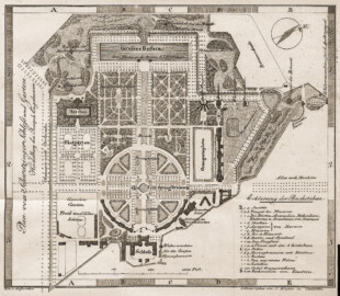 Schloss und Schlossgarten Schwetzingen - Tafel "Plan vom Schwetzinger Schloss und Garten" - Auszug aus: "Helmina von Chézy; Handbuch für Reisende nach Heidelberg und in seine Umgebungen, nach Mannheim, Schwetzingen, dem Odenwalde und dem Neckarthale - Heidelberg - Joseph Engelmann - 1820" - https://doi.org/10.11588/diglit.61008#0301 - Public Domain