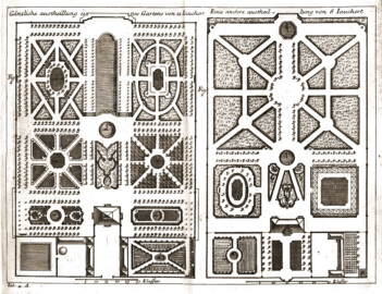 Schloss und Schlossgarten Schwetzingen - Seite 387 aus "Antoine Joseph Dézallier D'Argenville, Alexandre LeBlond: Die Gärtnerey sowohl in ihrer Theorie oder Betrachtung als Praxi oder Übung - 1731" (Bildnachweis: Universitätsbibliothek Heidelberg, https://doi.org/10.11588/diglit.1606, gemeinfrei) Schloss und Schlossgarten Schwetzingen - Seite 387 aus "Antoine Joseph Dézallier D'Argenville, Alexandre LeBlond: Die Gärtnerey sowohl in ihrer Theorie oder Betrachtung als Praxi oder Übung - 1731" (Bildnachweis: Universitätsbibliothek Heidelberg, https://doi.org/10.11588/diglit.1606, gemeinfrei)