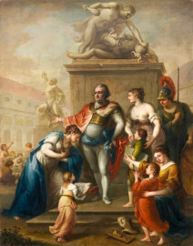 Schloss und Schlossgarten Schwetzingen - Bayern und die Schönen Künste huldigen Carl Theodor, 1794 (Maler: Johann Jakob Dorner d. Ä. (1741-1813); Bildnachweis: Bayerische Staatsgemäldesammlungen - Neue Pinakothek München, https://www.sammlung.pinakothek.de/de/artwork/Znxw0vjLXg, CC BY-SA 4.0) Schloss und Schlossgarten Schwetzingen - Bayern und die Schönen Künste huldigen Carl Theodor, 1794 (Maler: Johann Jakob Dorner d. Ä. (1741-1813); Bildnachweis: Bayerische Staatsgemäldesammlungen - Neue Pinakothek München, https://www.sammlung.pinakothek.de/de/artwork/Znxw0vjLXg, CC BY-SA 4.0)