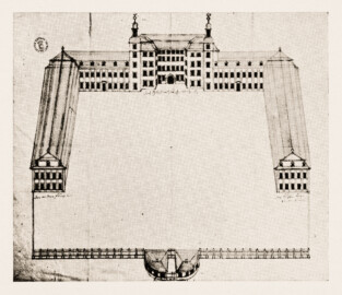 Schloss und Schlossgarten Schwetzingen - Breunig, Ausführungsentwurf für den Erweiterungsbau des Schlosses, Ansichtszeichnung, 1711 - GLA Karlsruhe (Bildnachweis: Die Kunstdenkmäler des Amtsbezirks Mannheim – Stadt Schwetzingen – 1933)