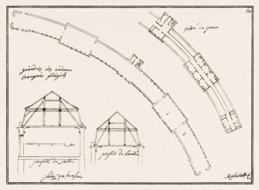 Schloss und Schlossgarten Schwetzingen - Rabaliatti, Grundrisse und Querschnitte für die Ausführung des (südlichen?) Zirkelhauses - GLA Karlsruhe (Bildnachweis: Die Kunstdenkmäler des Amtsbezirks Mannheim – Stadt Schwetzingen – 1933) Schloss und Schlossgarten Schwetzingen - Rabaliatti, Grundrisse und Querschnitte für die Ausführung des (südlichen?) Zirkelhauses - GLA Karlsruhe (Bildnachweis: Die Kunstdenkmäler des Amtsbezirks Mannheim – Stadt Schwetzingen – 1933)
