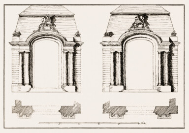 Schloss und Schlossgarten Schwetzingen - Rabaliatti, Zeichnung für die Portale des (südlichen?) Zirkelhauses - GLA Karlsruhe (Bildnachweis: Die Kunstdenkmäler des Amtsbezirks Mannheim – Stadt Schwetzingen – 1933) Schloss und Schlossgarten Schwetzingen - Rabaliatti, Zeichnung für die Portale des (südlichen?) Zirkelhauses - GLA Karlsruhe (Bildnachweis: Die Kunstdenkmäler des Amtsbezirks Mannheim – Stadt Schwetzingen – 1933)