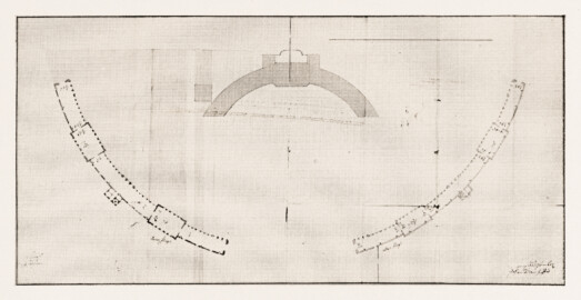 Schloss und Schlossgarten Schwetzingen - L. Schreiber und J.A. Hoffer, Grundriss der alten Orangerie und der Zirkelhäuser, um 1753 - GLA Karlsruhe (Bildnachweis: Die Kunstdenkmäler des Amtsbezirks Mannheim – Stadt Schwetzingen – 1933) Schloss und Schlossgarten Schwetzingen - L. Schreiber und J.A. Hoffer, Grundriss der alten Orangerie und der Zirkelhäuser, um 1753 - GLA Karlsruhe (Bildnachweis: Die Kunstdenkmäler des Amtsbezirks Mannheim – Stadt Schwetzingen – 1933)