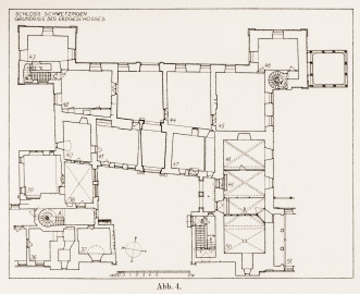 Schloss und Schlossgarten Schwetzingen - Abb. 4: "Grundriß des Erdgeschosses" des Buches "Heinrich Gropp: Das Schwetzinger Schloß zu Anfang des 18. Jahrhunderts – Dissertation – 1930" (Reproduktion durch Dr. Manfred Schneider, August 2023) Schloss und Schlossgarten Schwetzingen - Abb. 4: "Grundriß des Erdgeschosses" des Buches "Heinrich Gropp: Das Schwetzinger Schloß zu Anfang des 18. Jahrhunderts – Dissertation – 1930" (Reproduktion durch Dr. Manfred Schneider, August 2023)