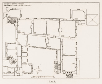 Schloss und Schlossgarten Schwetzingen - Abb. 6: "Grundriß des 2. Obergeschosses" des Buches "Heinrich Gropp: Das Schwetzinger Schloß zu Anfang des 18. Jahrhunderts – Dissertation – 1930" (Reproduktion durch Dr. Manfred Schneider, August 2023) Schloss und Schlossgarten Schwetzingen - Abb. 6: "Grundriß des 2. Obergeschosses" des Buches "Heinrich Gropp: Das Schwetzinger Schloß zu Anfang des 18. Jahrhunderts – Dissertation – 1930" (Reproduktion durch Dr. Manfred Schneider, August 2023)
