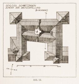 Schloss und Schlossgarten Schwetzingen - Abb. 14: "Schema der Dachzerfallung" des Buches "Heinrich Gropp: Das Schwetzinger Schloß zu Anfang des 18. Jahrhunderts – Dissertation – 1930" (Reproduktion durch Dr. Manfred Schneider, August 2023) Schloss und Schlossgarten Schwetzingen - Abb. 14: "Schema der Dachzerfallung" des Buches "Heinrich Gropp: Das Schwetzinger Schloß zu Anfang des 18. Jahrhunderts – Dissertation – 1930" (Reproduktion durch Dr. Manfred Schneider, August 2023)