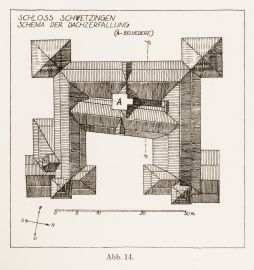 Schloss und Schlossgarten Schwetzingen - Abb. 14: "Schema der Dachzerfallung" des Buches "Heinrich Gropp: Das Schwetzinger Schloß zu Anfang des 18. Jahrhunderts – Dissertation – 1930" (Reproduktion durch Dr. Manfred Schneider, August 2023) Schloss und Schlossgarten Schwetzingen - Abb. 14: "Schema der Dachzerfallung" des Buches "Heinrich Gropp: Das Schwetzinger Schloß zu Anfang des 18. Jahrhunderts – Dissertation – 1930" (Reproduktion durch Dr. Manfred Schneider, August 2023)