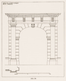 Schloss und Schlossgarten Schwetzingen - Abb. 30: "Westlicher Eingang" des Buches "Heinrich Gropp: Das Schwetzinger Schloß zu Anfang des 18. Jahrhunderts – Dissertation – 1930" (Reproduktion durch Dr. Manfred Schneider, August 2023)