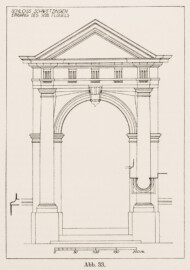 Schloss und Schlossgarten Schwetzingen - Abb. 33: "Eingang zum südl. Ehrenhofflügel" des Buches "Heinrich Gropp: Das Schwetzinger Schloß zu Anfang des 18. Jahrhunderts – Dissertation – 1930" (Reproduktion durch Dr. Manfred Schneider, August 2023)