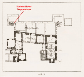 Schloss und Schlossgarten Schwetzingen - Erweiterte Abb. 3: "Schematischer Lageplan mit Bezeichnung der einzelnen Bauteile" des Buches "Heinrich Gropp: Das Schwetzinger Schloß zu Anfang des 18. Jahrhunderts – Dissertation – 1930" (Reproduktion und Erweiterung durch Dr. Manfred Schneider, August 2023)