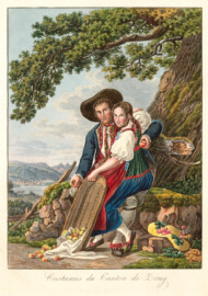Schloss und Schlossgarten Schwetzingen - Costume du Canton de Zoug (Maler: Josef Reinhard (1749-1824); Datierung: ca. 1808; Art: Druckgrafik, Umrissradierung, koloriert; Herkunft: HelveticArchives, Sammlung Gugelmann, Signatur GS-GUGE-173-46, https://www.helveticarchives.ch/detail.aspx?ID=480669; Bildnachweis: Wikimedia Commons, https://commons.wikimedia.org/wiki/File%3ACH-NB_-_Collection_Gugelmann_-_GS-GUGE-173-46.tif, gemeinfrei)