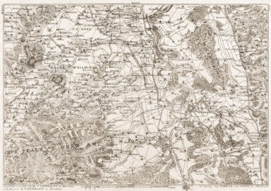 Schloss und Schlossgarten Schwetzingen - Zweite Karte "Lauterburg bis Speyer" der "Special-Carte Des Rheinlaufes Von Speier Bis Bingen", 1796 - Kartograf: Peter Dewarat (ca. 1740 bis 1800), Kupferstecher: Egid Verhelst der Jüngere (1733–1804), Blatt: ca. 35 × 24 cm, Maßstab: ca. 1:180.000 (Bildnachweis: Kartenspeicher-Projekt koordiniert durch die Verbundzentrale des GBV (VZG), https://kartenspeicher.gbv.de/item/iflzkw_mods_00000534, CC0 1.0 Universal)