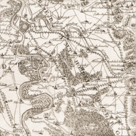 Schloss und Schlossgarten Schwetzingen - Ausschnitt (von Mannheim bis Speyer) der zweiten Karte "Lauterburg bis Speyer" der "Special-Carte Des Rheinlaufes Von Speier Bis Bingen", 1796 - Kartograf: Peter Dewarat (ca. 1740 bis 1800), Kupferstecher: Egid Verhelst der Jüngere (1733–1804), Blatt: ca. 35 × 24 cm, Maßstab: ca. 1:180.000 (Bildnachweis: Kartenspeicher-Projekt koordiniert durch die Verbundzentrale des GBV (VZG), https://kartenspeicher.gbv.de/item/iflzkw_mods_00000534, CC0 1.0 Universal)