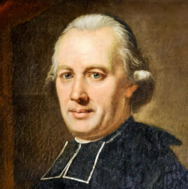 Schloss und Schlossgarten Schwetzingen - Porträt des Johann Jakob Hemmer (1733-1790), katholischer Geistlicher, Meteorologe, Physiker, Sprachwissenschaftler, Hofkaplan bei Kurfürst Carl Theodor, Direktor der Kurpfälzischen Akademie der Wissenschaften, Direktor des Physikalischen Kabinetts, Sekretär der Pfälzischen Meteorologischen Gesellschaft; auch unter dem Pseudonym Jakob Domitor bekannt (Maler: Johann Wilhelm Hoffnas (1727-1795), Datierung: 1780; Bildnachweis: Wikimedia Commons, https://de.wikipedia.org/wiki/Datei:Johann_Jakob_Hemmer.jpg, Public Domain)