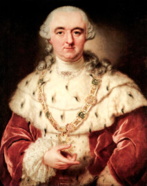 Schloss und Schlossgarten Schwetzingen - Porträt Carl Theodor von der Pfalz (1724–1799) mit Collane und Hubertusorden (Maler: Anna Dorothea Therbusch (1721–1782); Datierung: 1763; Herkunft: Reiss-Engelhorn-Museen Mannheim; Bildnachweis: Wikimedia Commons, https://de.wikipedia.org/wiki/Datei:Kurf%C3%BCrst_Karl_Theodor_(Bayern).jpg, gemeinfrei) Schloss und Schlossgarten Schwetzingen - Porträt Carl Theodor von der Pfalz (1724–1799) mit Collane und Hubertusorden (Maler: Anna Dorothea Therbusch (1721–1782); Datierung: 1763; Herkunft: Reiss-Engelhorn-Museen Mannheim; Bildnachweis: Wikimedia Commons, https://de.wikipedia.org/wiki/Datei:Kurf%C3%BCrst_Karl_Theodor_(Bayern).jpg, gemeinfrei)