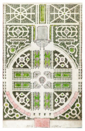 Schloss und Schlossgarten Schwetzingen - Johann Ludwig Petri: Schwetzingen, Gartenplan des Parterres, 1753 (Gartenplaner: Johann Ludwig Petri (1714 - 1794), Datierung: 1753, Feder/Tusche, Pinsel/Tusche, Aquarell über Bleistift, Breite x Höhe 65 x 41,3 cm; Bildnachweis: © Kurpfälzisches Museum Heidelberg, Inv.-Nr. Z 1875, Foto: K. Gattner; mit freundlicher Genehmigung des Kurpfälzischen Museums)