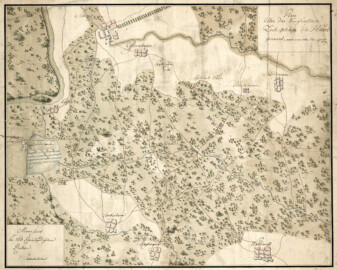 Schloss und Schlossgarten Schwetzingen -  Übersichtsplan / Forstkarte Schwetzingen, 1779 "copiert nach einem alten Plan"; Plan über das Kurfürstliche Leib-Gehage, die Haard genannt; Die Forstkarte umfaßt das Gebiet links: Ketsch / Karl-Ludwig-See, rechts: Sandhausen / Walldorf, oben: Schwetzingen / Oftersheim / Bruchhausen, unten: Hockenheim / Reilingen. Wald, Felder, Gewässer (u. a. Hardbach, Karl-Ludwig-See mit Angelhaus im Grundriß), Vogelherd, Straßen und Wege eingezeichnet. Die Orte im Grundriß mit Straßenzügen. Schwetzingen mit Schloß im Grundriß und Allee (Bildnachweis: Generallandesarchiv Karlsruhe H Hardt HD 1, http://www.landesarchiv-bw.de/plink/?f=4-1708695)