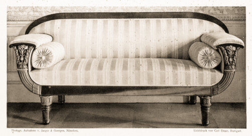 Schloss und Schlossgarten Schwetzingen - Tafel 15 - "Sofa aus Schwetzingen" des Buchs "Ferdinand Luthmer: Bürgerliche Möbel aus dem ersten Drittel des 19. Jh. mit einigen Beispielen aus Staatsgemächern fürstlicher Schlösser; neue Folge – 1908" (Bildnachweis: Bauhaus-Universität Weimar, Digitale Sammlungen, https://nbn-resolving.org/urn:nbn:de:gbv:wim2-g-2678994, gemeinfrei) Schloss und Schlossgarten Schwetzingen - Tafel 15 - "Sofa aus Schwetzingen" des Buchs "Ferdinand Luthmer: Bürgerliche Möbel aus dem ersten Drittel des 19. Jh. mit einigen Beispielen aus Staatsgemächern fürstlicher Schlösser; neue Folge – 1908" (Bildnachweis: Bauhaus-Universität Weimar, Digitale Sammlungen, https://nbn-resolving.org/urn:nbn:de:gbv:wim2-g-2678994, gemeinfrei)
